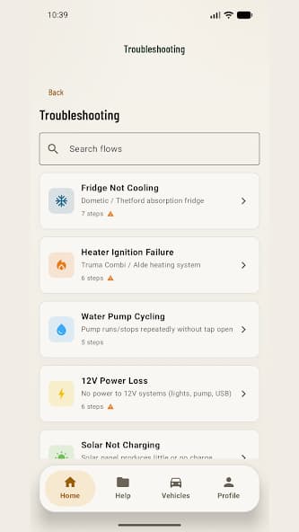 Fix4Camp troubleshooting screen on Android